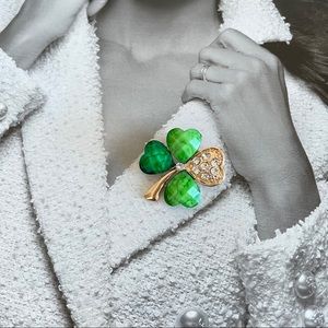Green Four-Leaf Clovers Brooches Lapel Pins